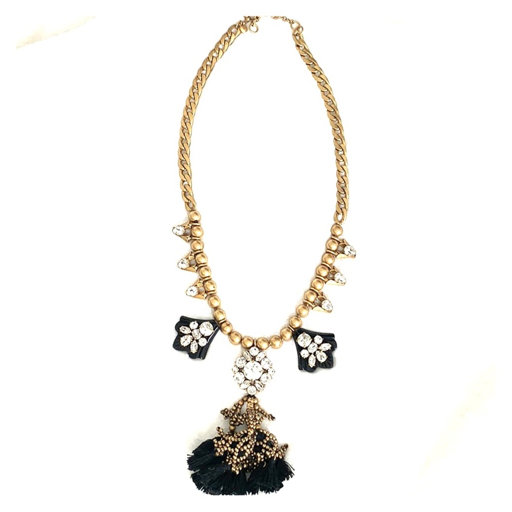 J. Crew Long Black Tassel Statement Necklace